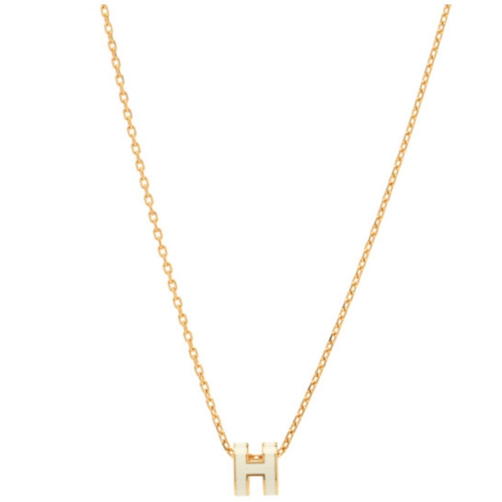 Hermes Lacquered Gold Mini Pop H Pendant Necklace White